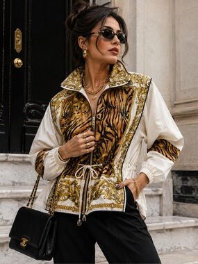 Vintage Winterset Tiger Baroque Windbreaker Jacket M Animal Print 80s 90s